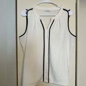 Calvin Klein Women's Cream Sleeveless Blouse with Black Trim